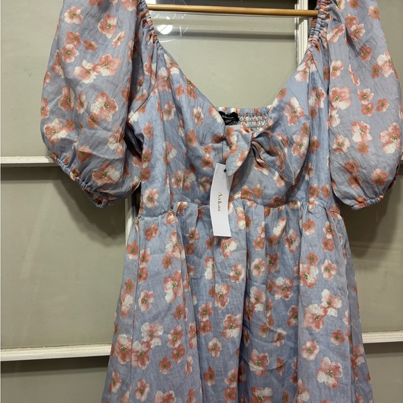 Aakaa Blue Floral Puff Sleeve Mini Dress - Picture 4 of 7